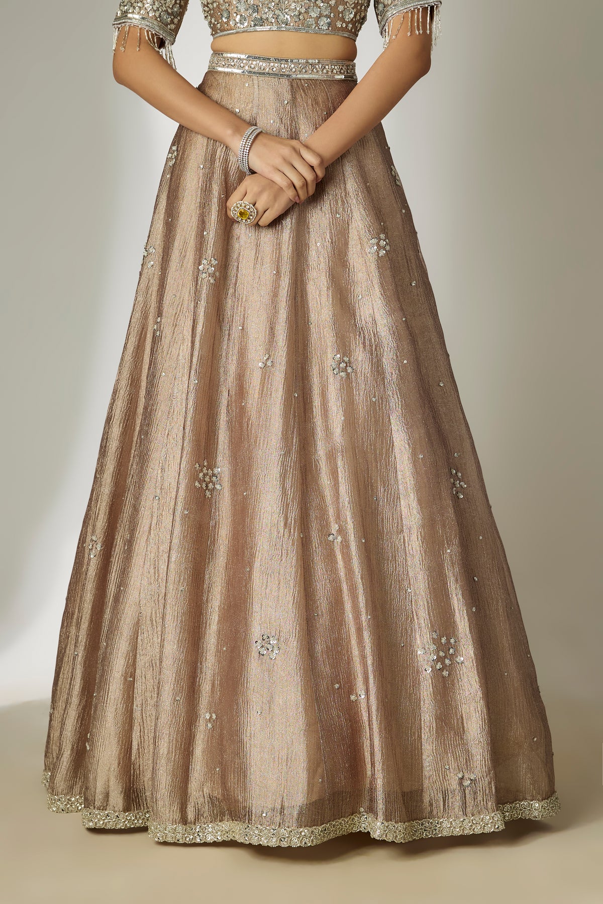 Grey Floral Sequin Lehenga Set