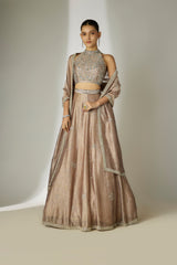 Grey Floral Halter Lehenga Set