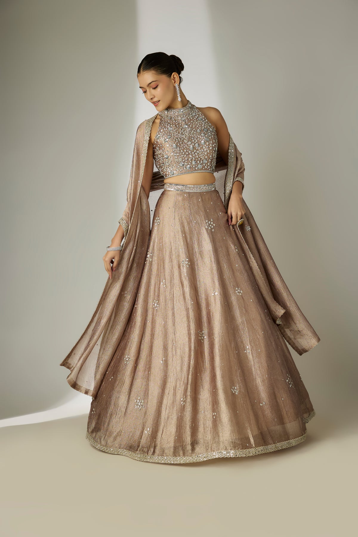 Grey Floral Halter Lehenga Set