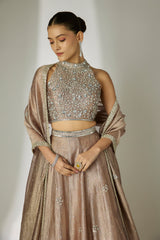 Grey Floral Halter Lehenga Set