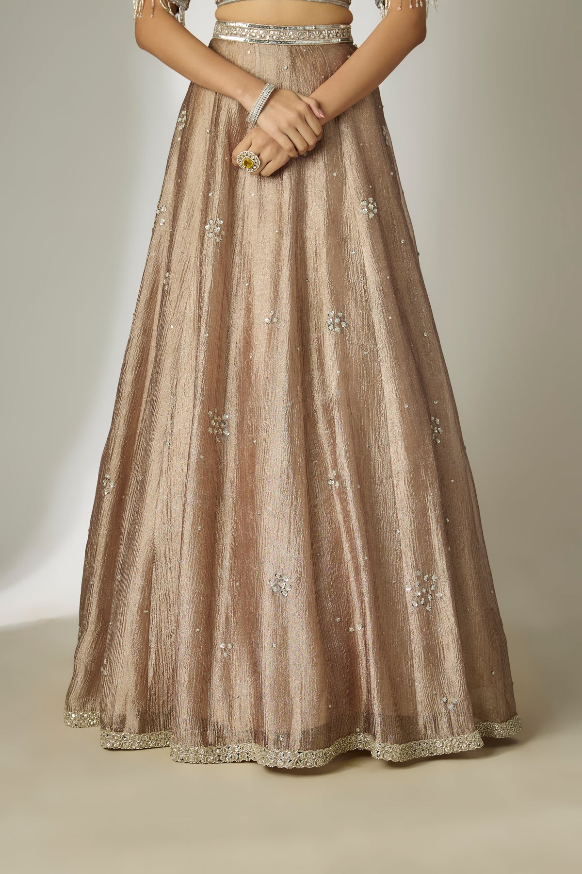 Grey Floral Halter Lehenga Set