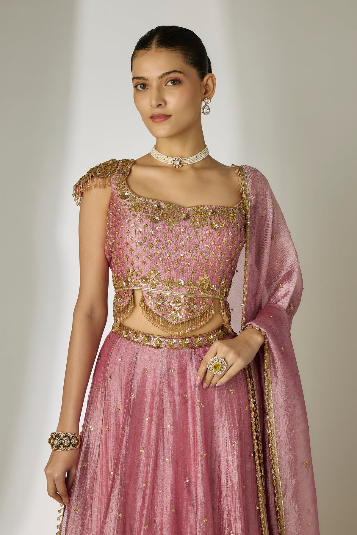 Pink Gold Sequin Lehenga Set