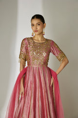 Dark Pink Sequin Anarkali Set