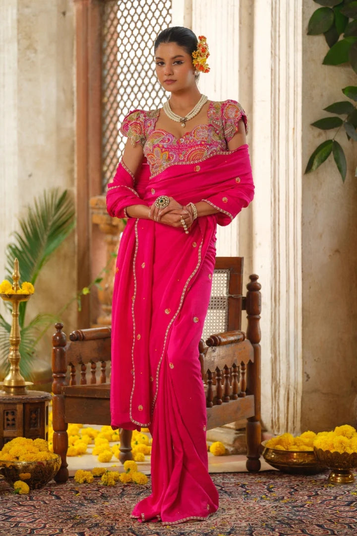 Hot Pink Silk Saree