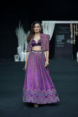 Dark purple Fully embellished Ajrakh lehenga and jacket with bralette
