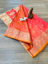 Orange Pure Katan Silk Banarasi handloom saree