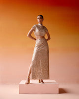 LONG SLIT SKIRT WITH HIGH NECK BLOUSE SET