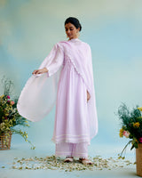 Lilac Pearl Kurta in Silky Modal with Beaded Smocking and Delicate Lace Detaling