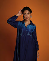 Indigo ombre block printed shirt tunic set