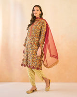 Brown Petal Scallop Cotton Kurta with Tulip Pants
