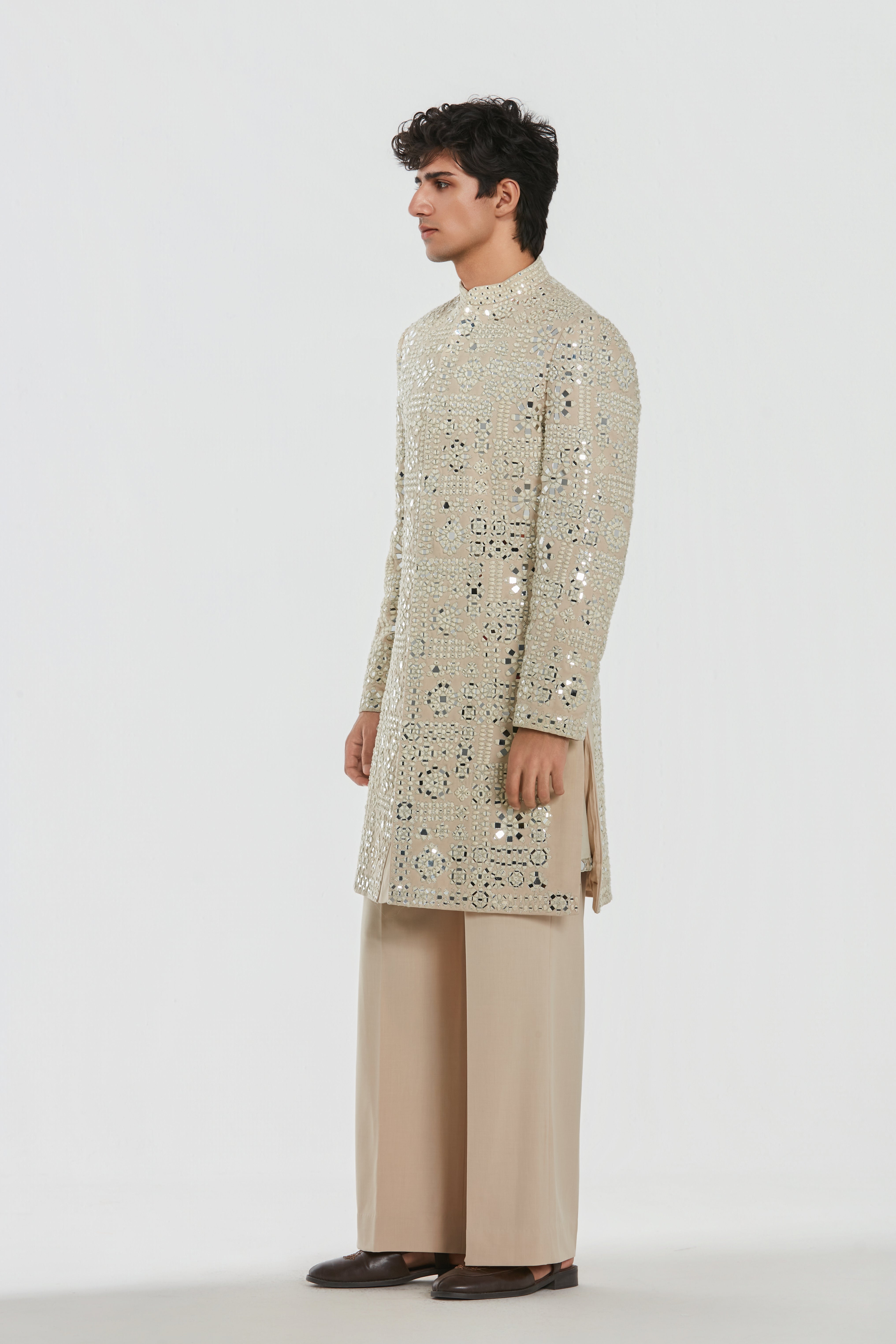 Sherwani -Neo tech , Kurta and stole heavy chanderi , Pant - Cotton twill