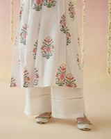 Pearl Pink Buta V Neck Kurta with Wide Leg Pants- Set of 2