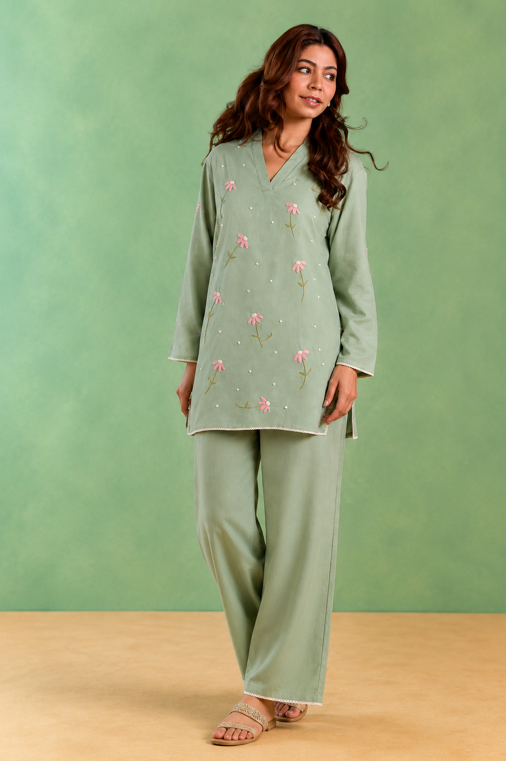 Mint Bloosom Embroidered Co-ord Set