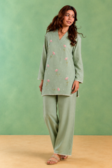 Mint Bloosom Embroidered Co-ord Set