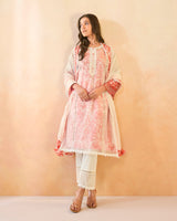 Rose Floral Embroidered Organza Slip Kurta with Narrow Pants