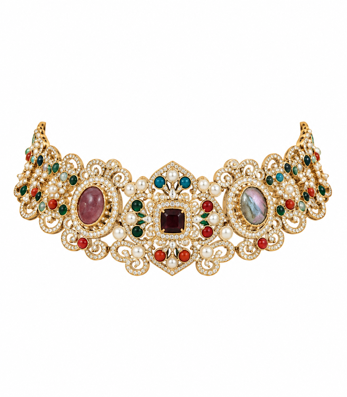 Multicolor Semi-Precious Stone Choker Necklace Set with Earrings 15