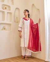 Red Rose Embroidered Khaadi Kurta with Narrow Pants
