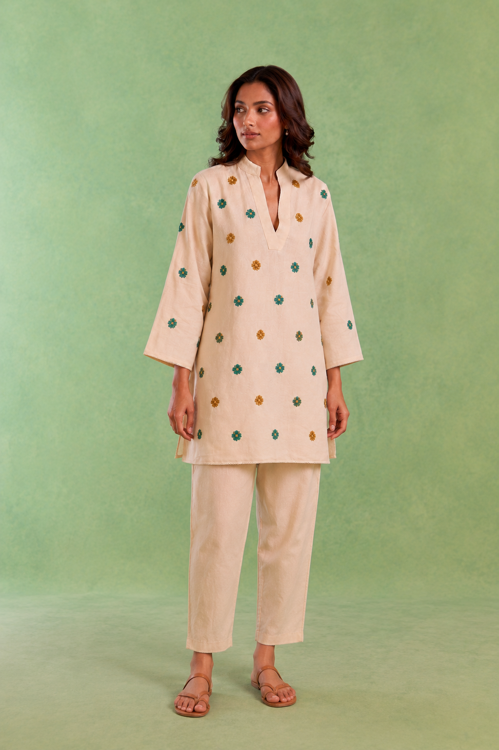 Ivory Flora Embroidered Handloom Cotton Co-ord Set