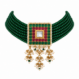 Emerald Green Beaded Square Choker Necklace Set 16