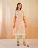 Orange Floral Embroidered Organza Slip Kurta with Narrow Pants