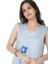 Steel Grey Sleeveless Cotton Dress for Urban Picnics