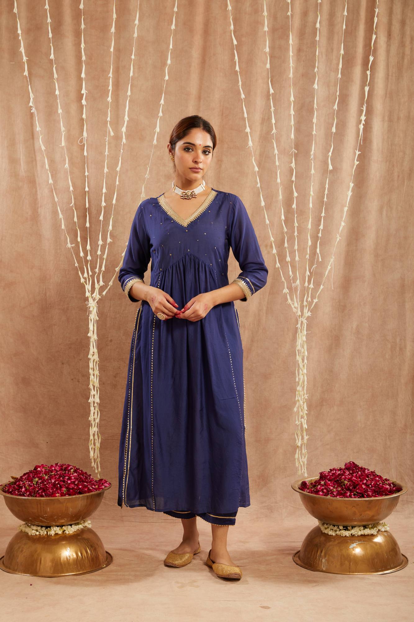 Blue Charm Chanderi Kurta with Narrow Pants