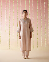 Old Rose Tissue Kurta with 
Narrow Pants & Dupatta - Set of 3