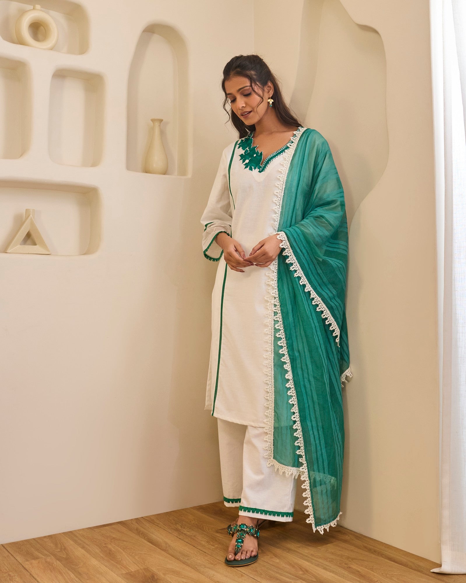 Emerald Rose Embroidered Khaadi Kurta with Narrow Pants