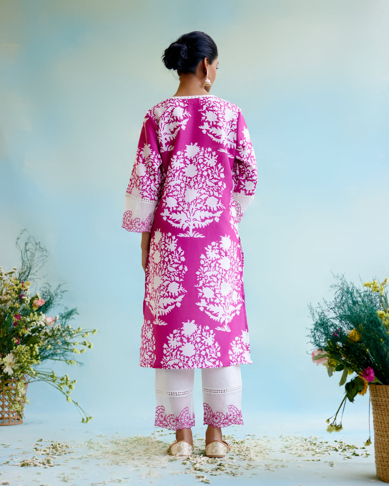 Cranberry Floral Printed Kurta with Narrow Pants