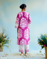 Cranberry Floral Printed Kurta with Narrow Pants