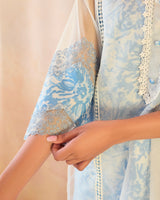 Sky Floral Embroidered Organza Slip Kurta with Narrow Pants