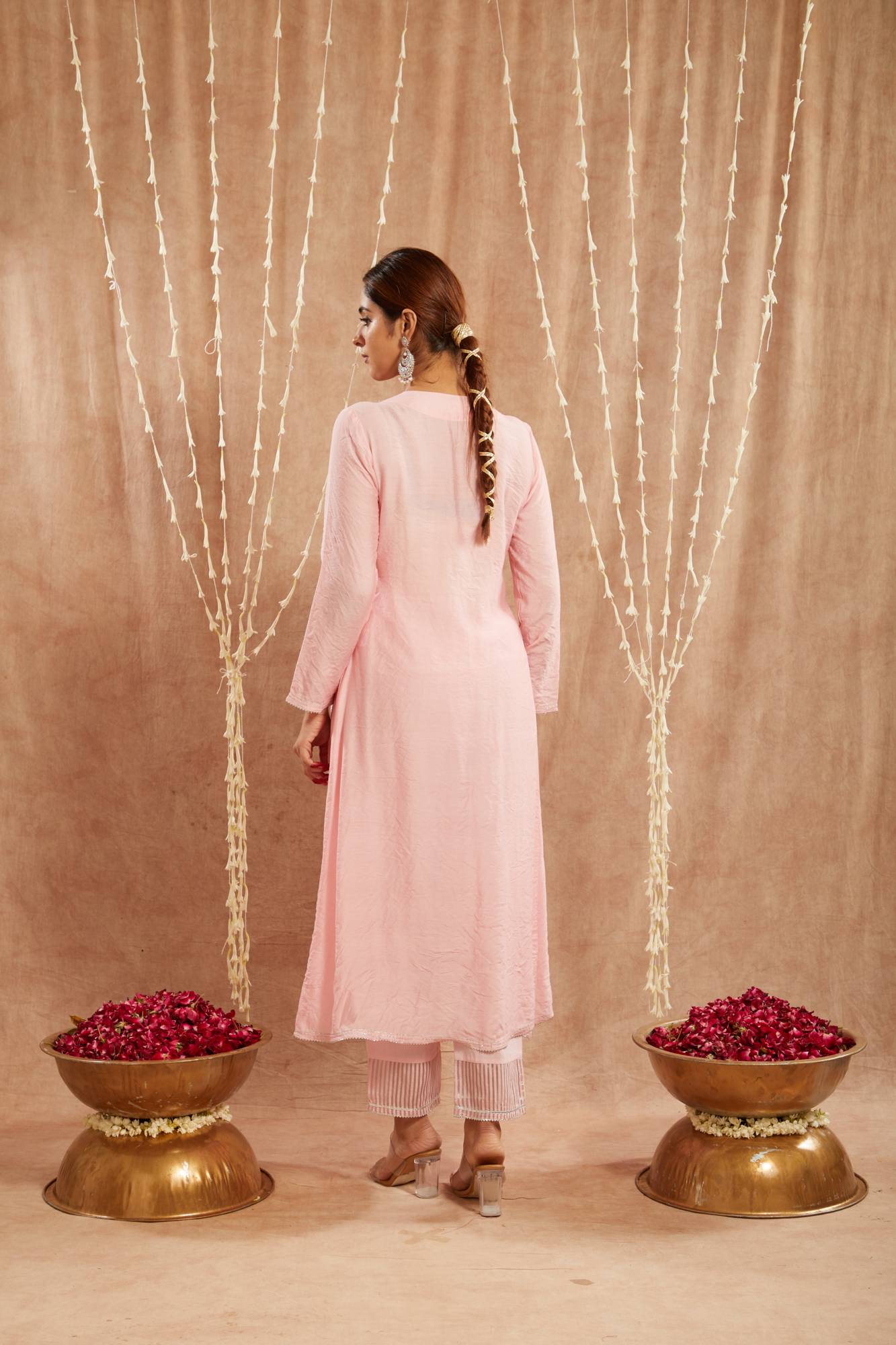 Pink Diagonal Yoke Kurta with Narrow Pants