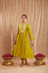 Olive Diagonal Yoke Kurta with Narrow Pants
