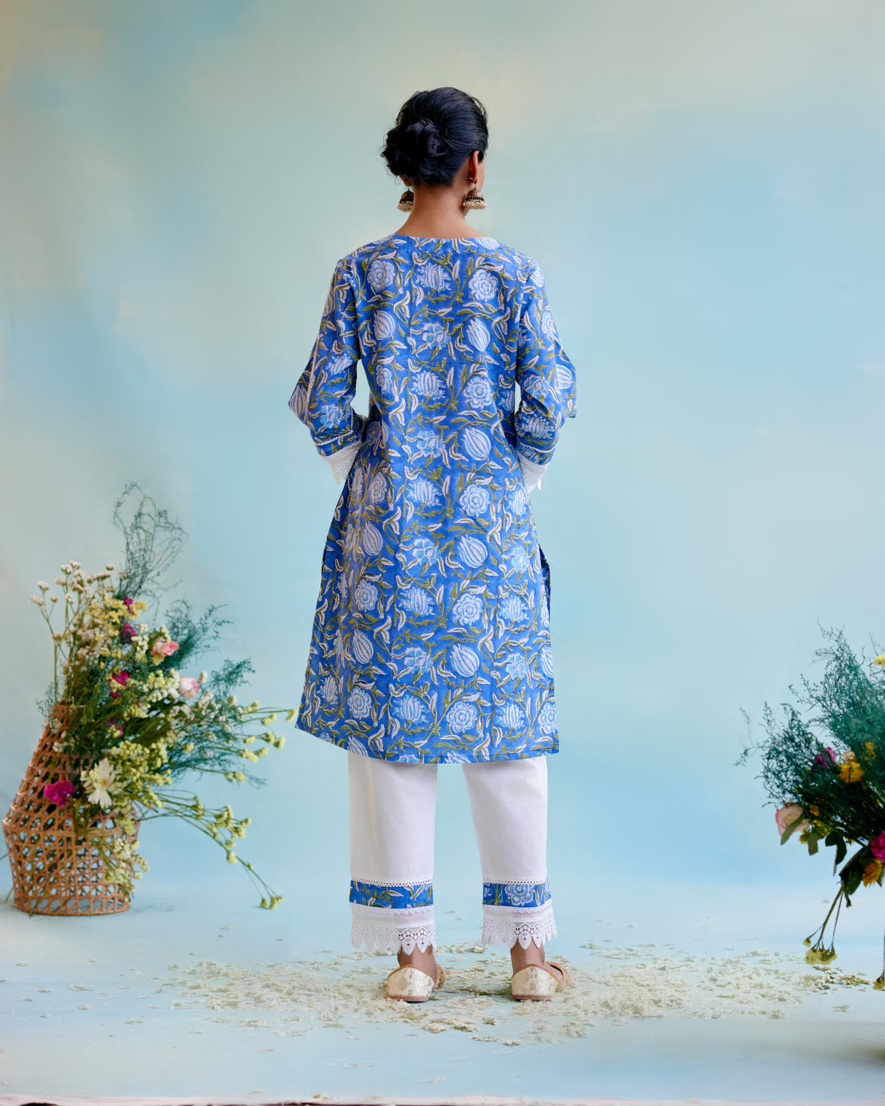 Dusty Rose Cotton Kurta with delicate lace detailing