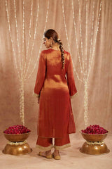 Rust Sequins Gota Tissue Kurta with 
Wide Leg Pants