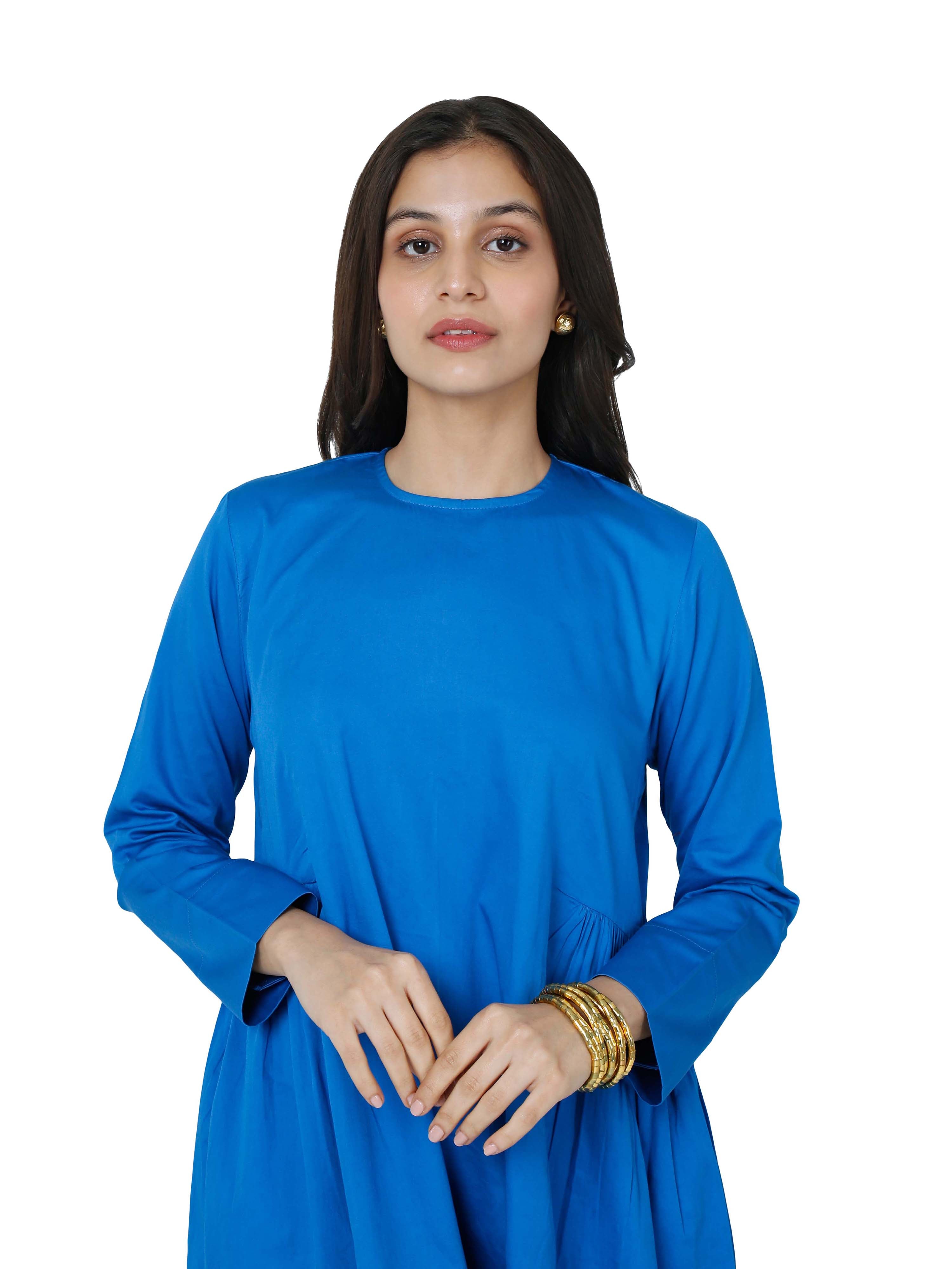 Blue Cotton Satin Kurta Set for Everyday Elegance