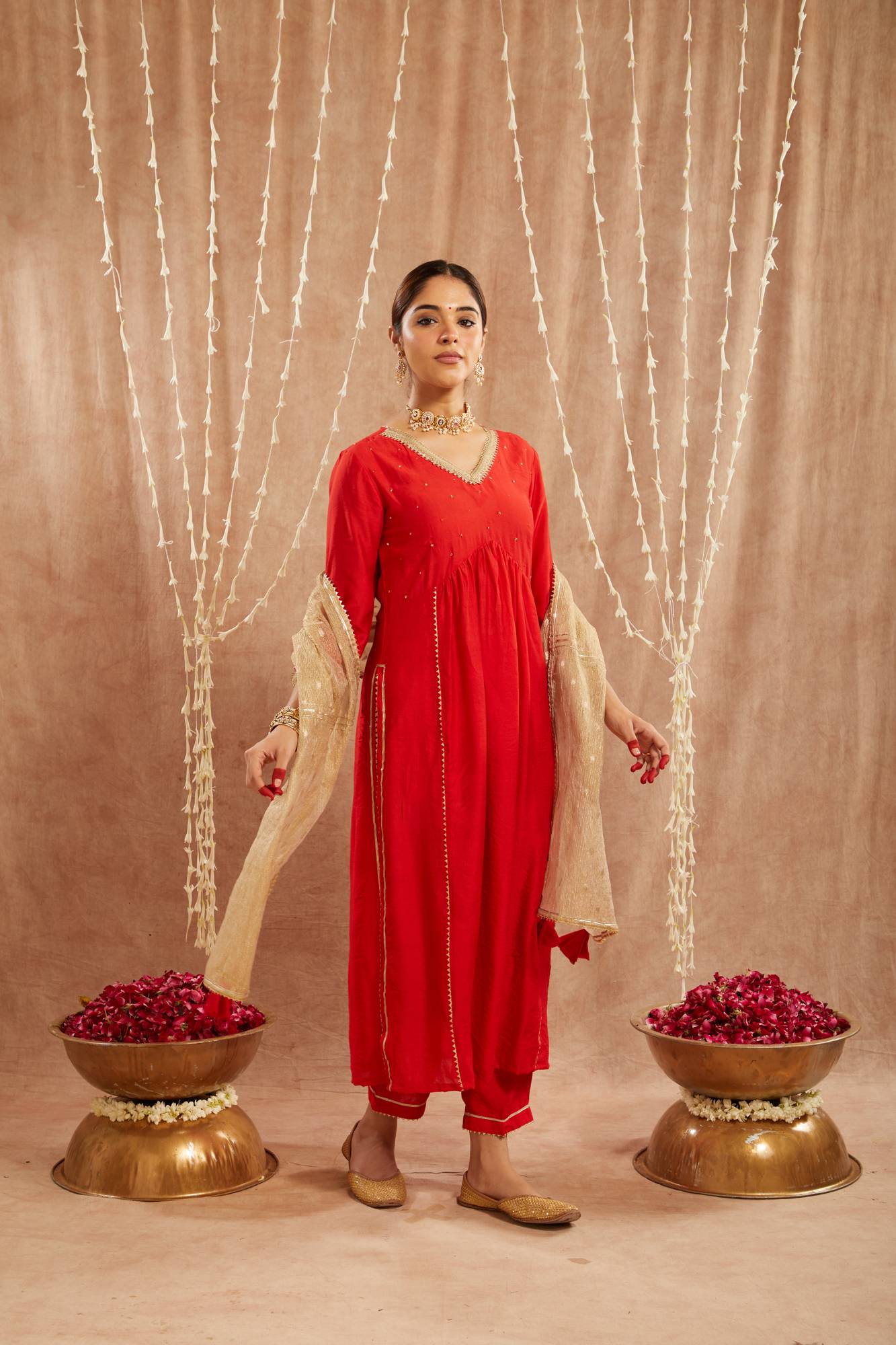Red Charm Chanderi Kurta with Narrow Pants