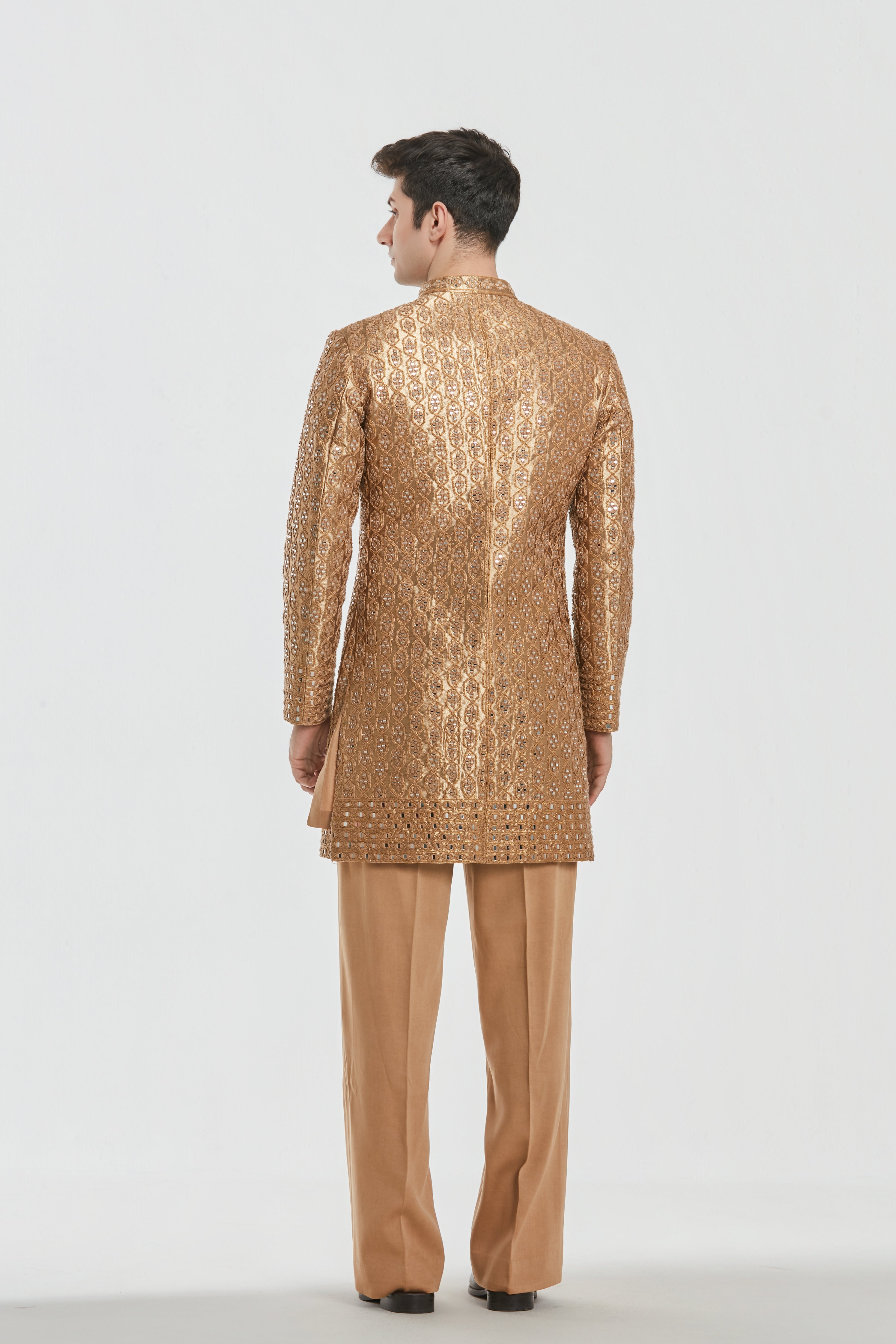 Sherwani - Shimmer , Kurta - Heavy Chanderi , Pant - cotton twill