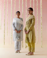 Misty Blue Tissue Kurta with Narrow Pants & Dupatta - Set of 3