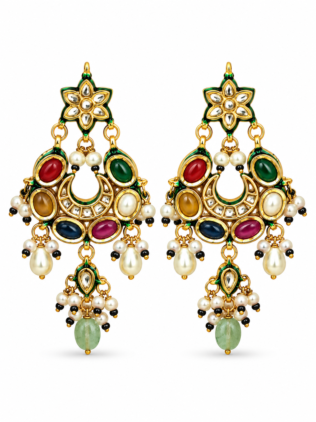 Navratna Kundan Pearl Choker Earring Set