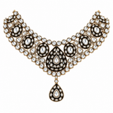 Gold Plated Kundan Polki Necklace Set with Maang Tikka and Earrings