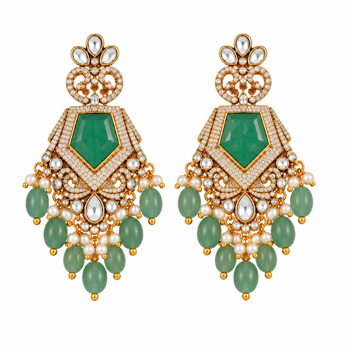 Emerald Pearl Statement Necklace Set 06