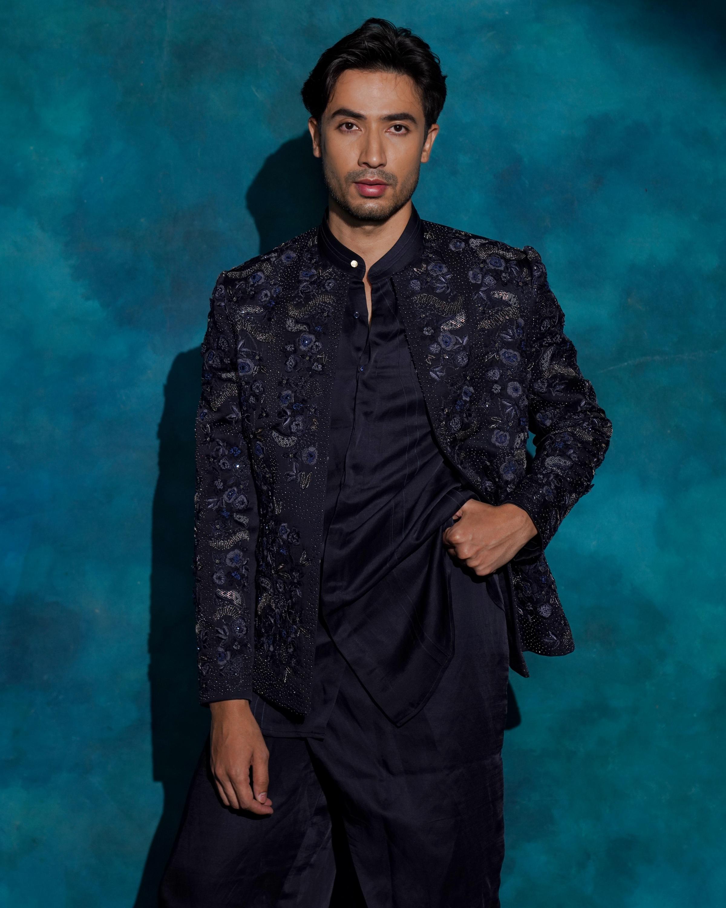 Midnight Blue floral embroidered set