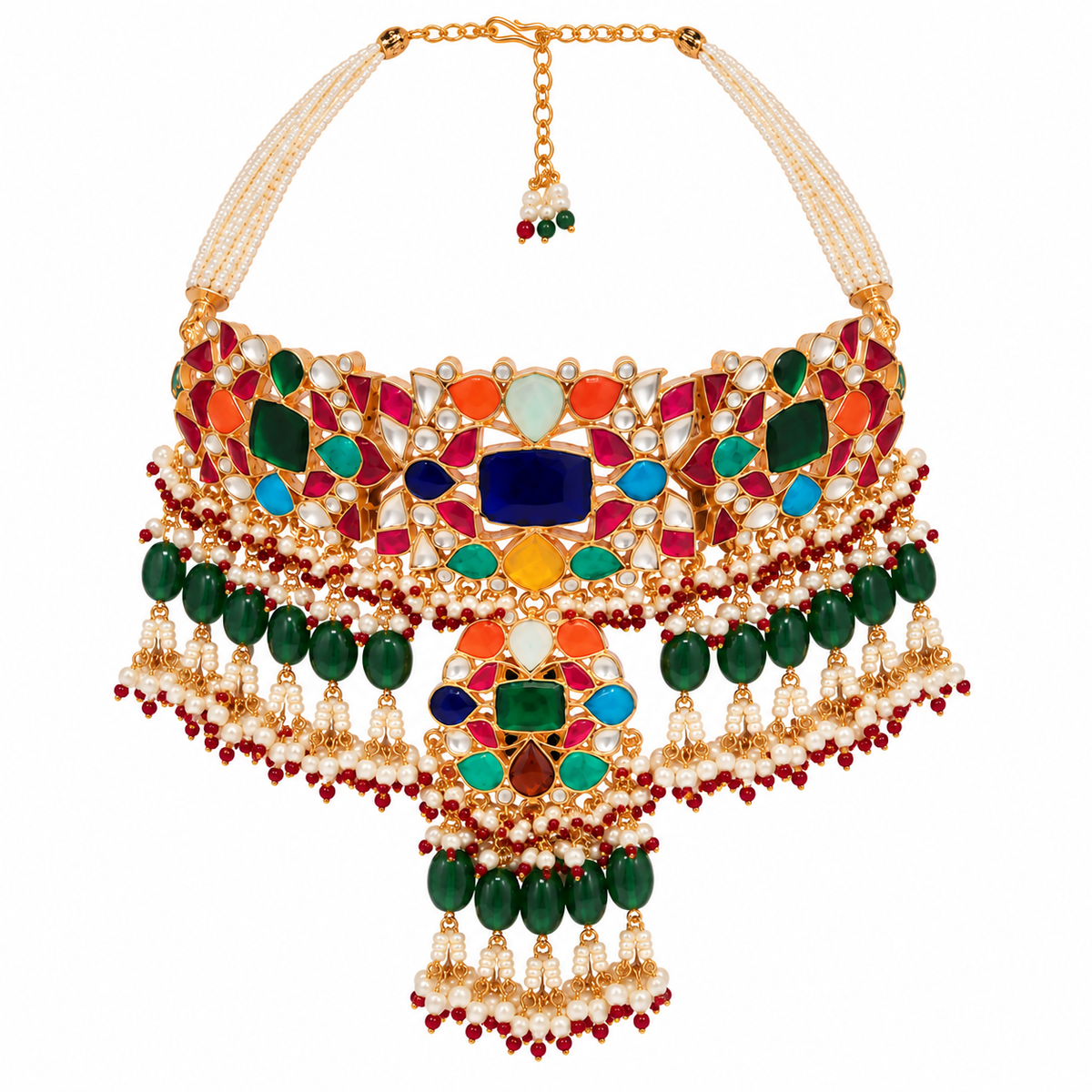 Multicolor Kundan Pearl Choker Necklace Set 25