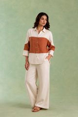 Ivory Brown Panel Handloom Cotton Co-ord Set