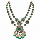 Emerald Moissanite Polki Long Two-Layered Necklace Set