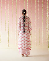 Raspberry  A-Line Long Kurta with Wide Leg Pants- Set of 2