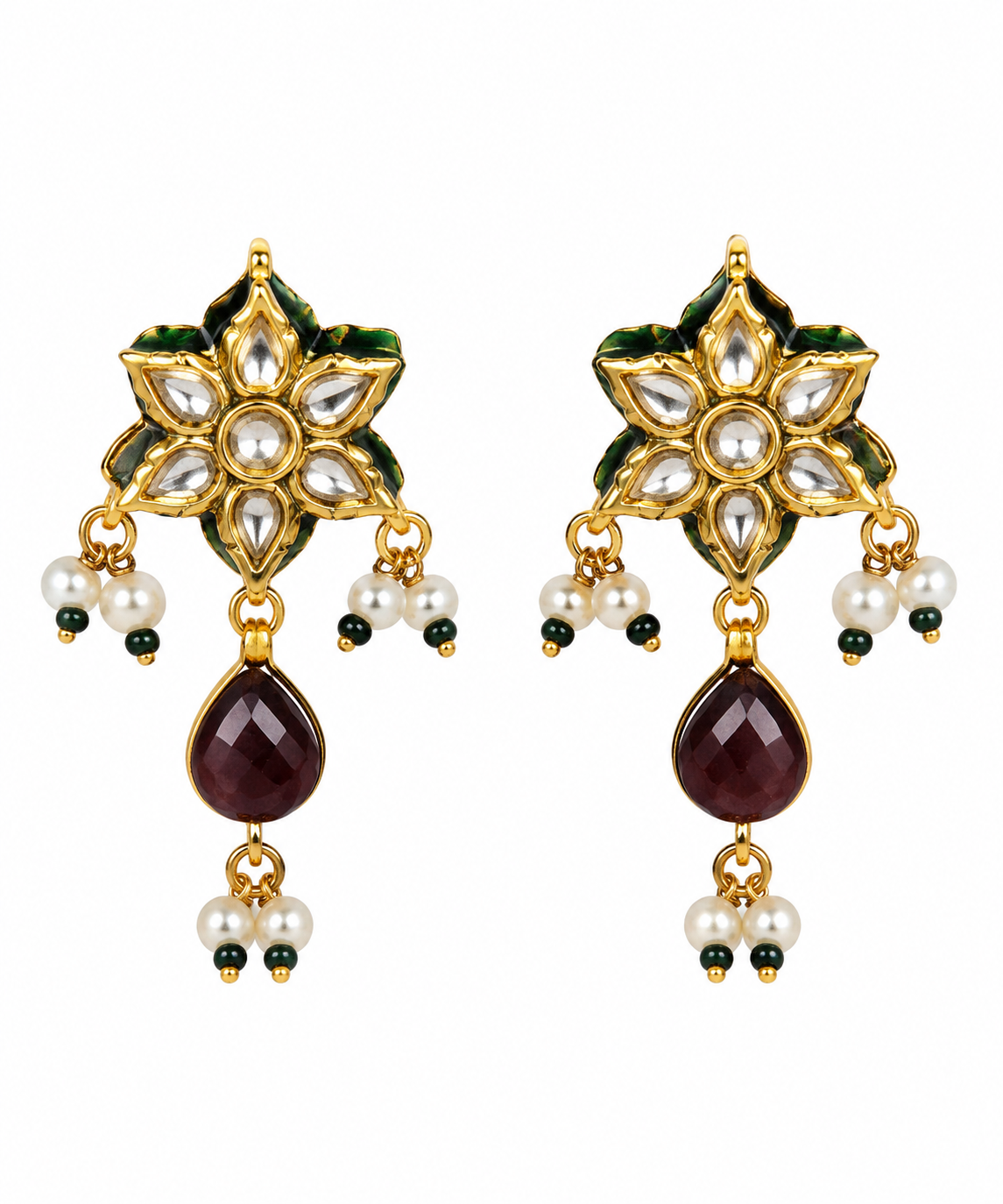 Navratna Kundan Floral Necklace and Earring Set
