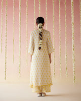 Freesia Yellow A-Line Long Kurta with Wide Leg Pants- Set of 2
