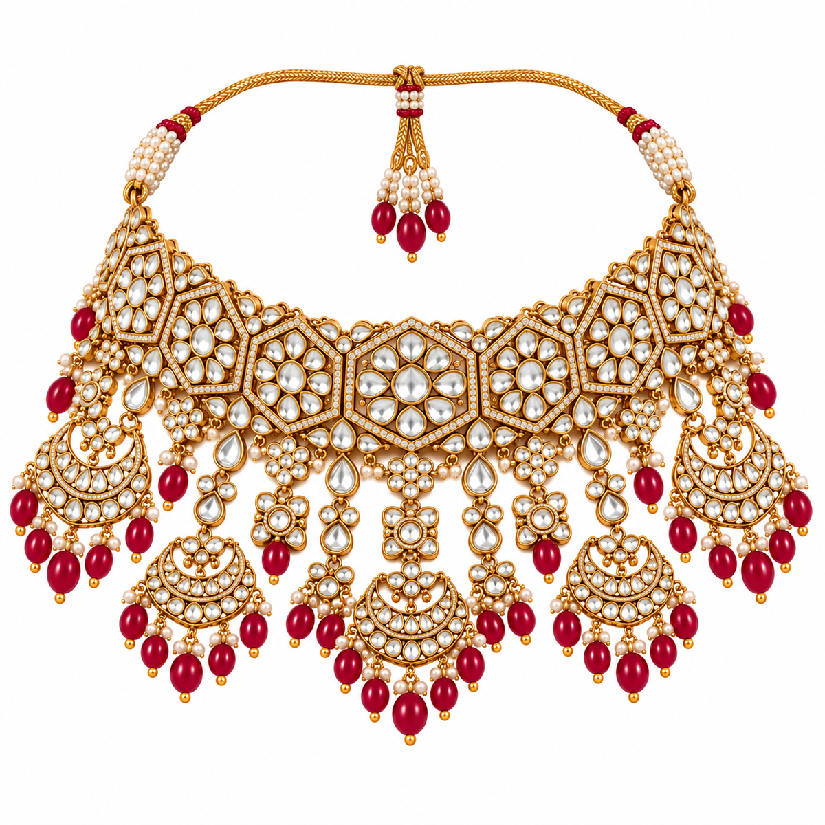 Ruby Kundan Bridal Necklace Set 08
